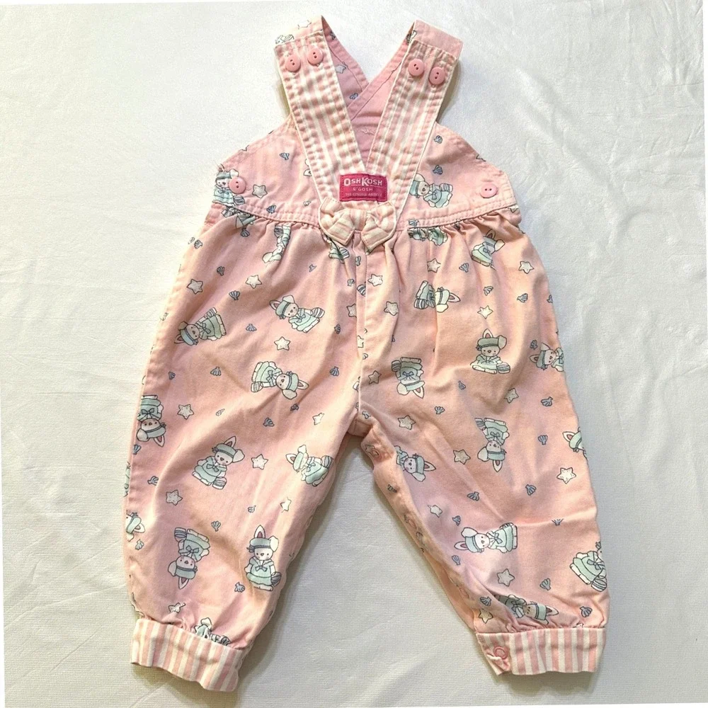 Vintage‎ OshKosh B'Gosh Vestbak Pink Bunny Sailor Romper 18M Overalls Bubble USA